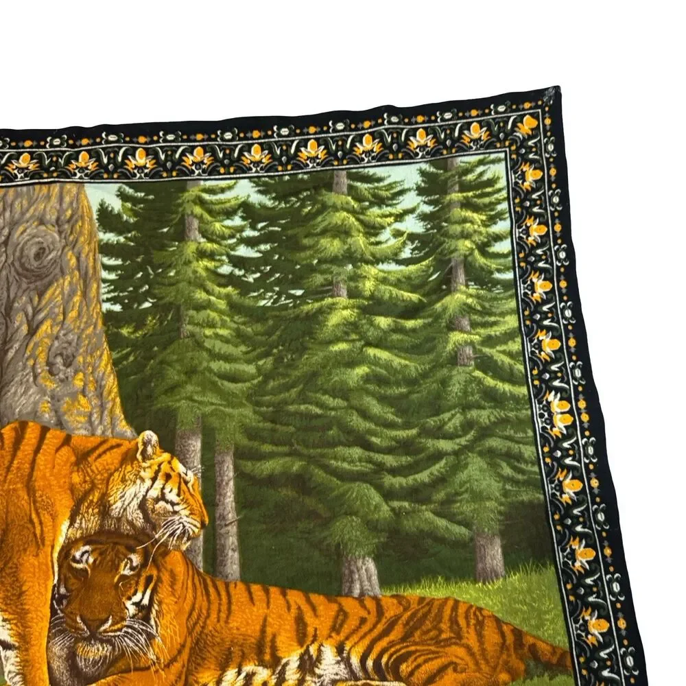 Vintage MCM ATC Tiger Family Wall Tapestry 100% Cotton 53x36.5